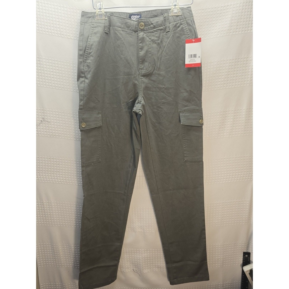 Lands End Cargo Chino Pants Womens 2 Army Green Mid Rise Slim Fit Straight Leg